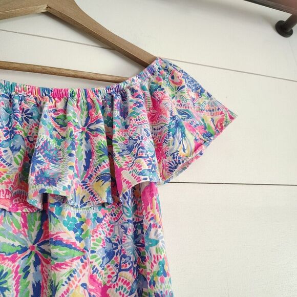 Lilly Pulitzer Off Shoulder Top Tropical Print Ruffle Resort Vacation Preppy XXS - Picture 3 of 10